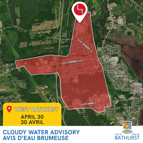 Cloudy water advisory for West Bathurst - April 30, 2024