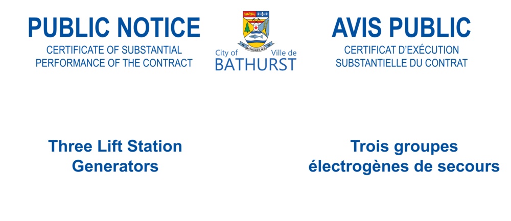 CERTIFICATE OF SUBSTANTIAL PERFORMANCE OF THE CONTRACT - Supply and Install 3 Backup Generators