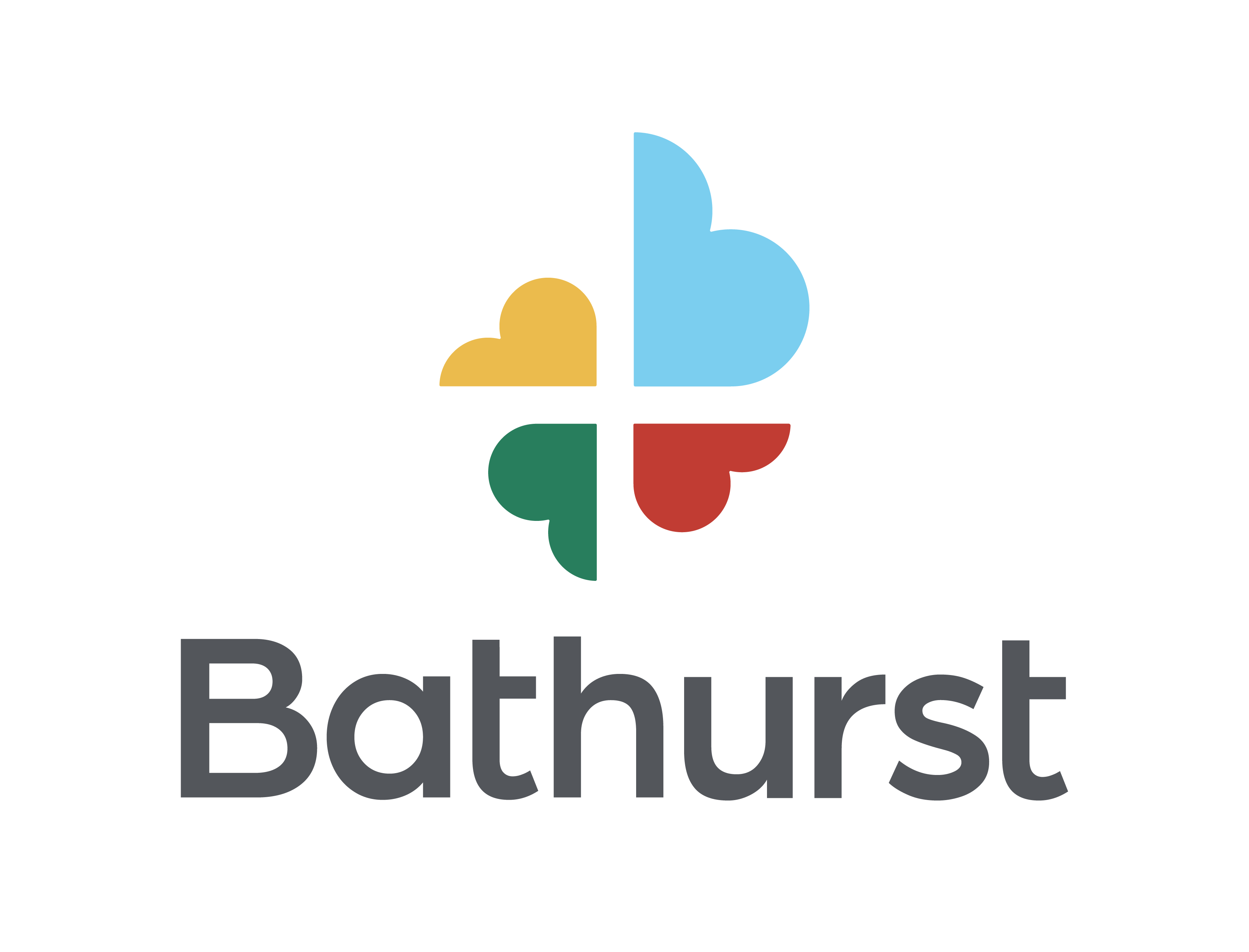 Symbole de la marque de la Ville de Bathurst en quatre couleurs à côté du mot-symbole Bathurst