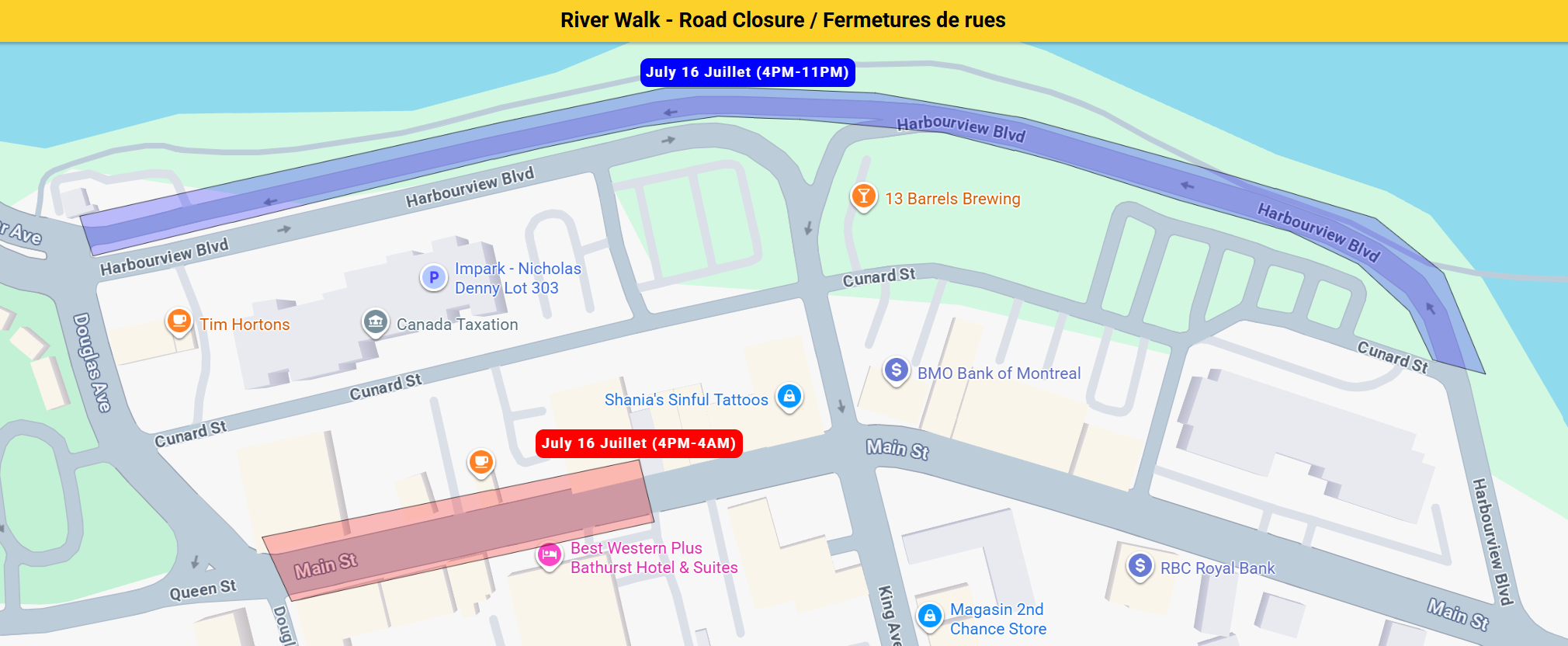 Map of road closures for July 16
